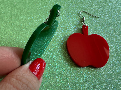 Apple Earrings: Laser Cut Acrylic Apples, Fruit, Fall, Food Earrings, Teacher Gift, Red Apples, Green Apples, Best Gifts for Her/Him/Them