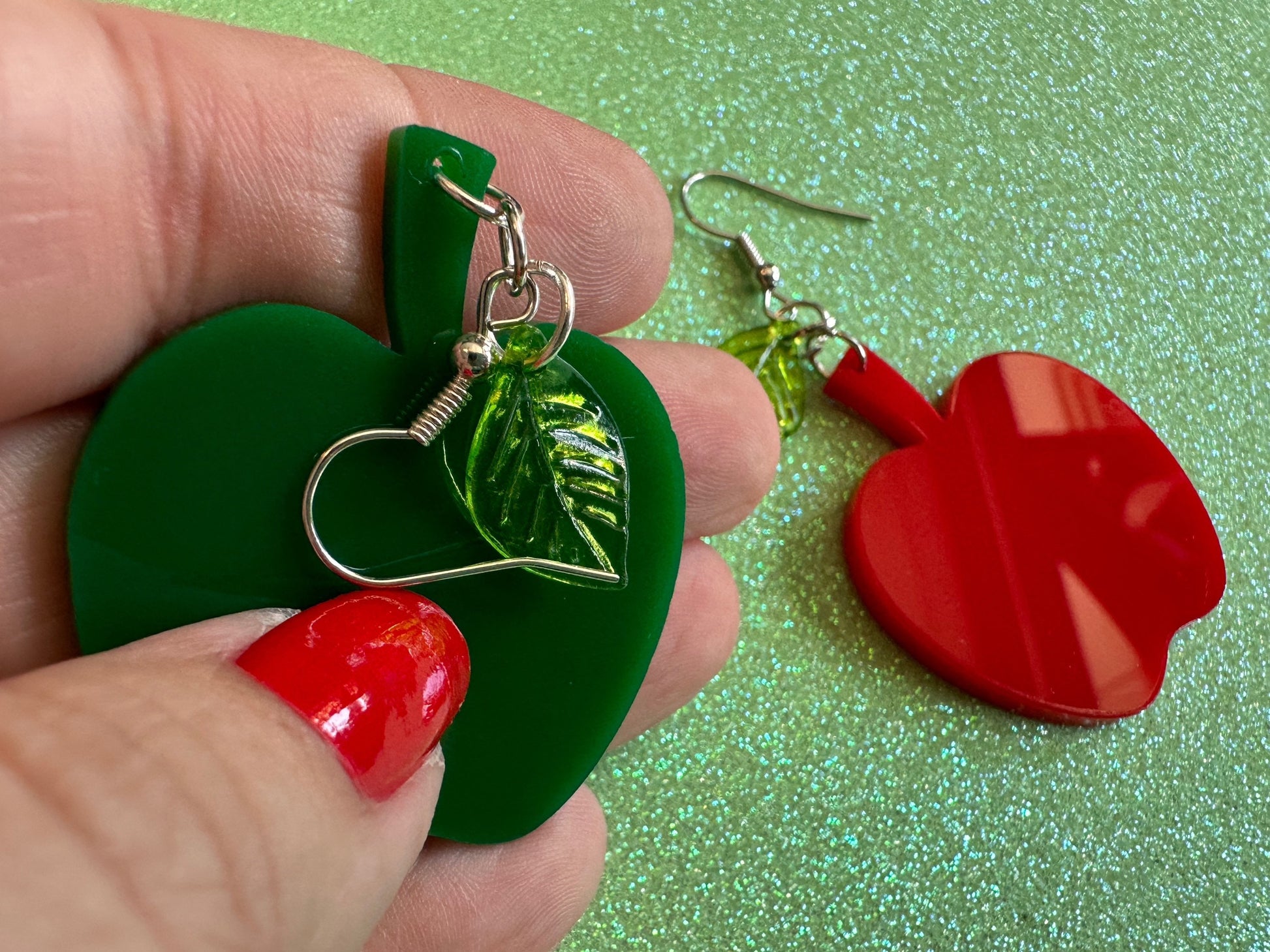 Apple Earrings: Laser Cut Acrylic Apples, Fruit, Fall, Food Earrings, Teacher Gift, Red Apples, Green Apples, Best Gifts for Her/Him/Them