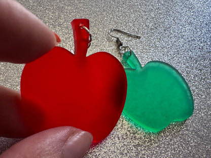 Apple Earrings: Laser Cut Acrylic Apples, Fruit, Fall, Food Earrings, Teacher Gift, Red Apples, Green Apples, Best Gifts for Her/Him/Them