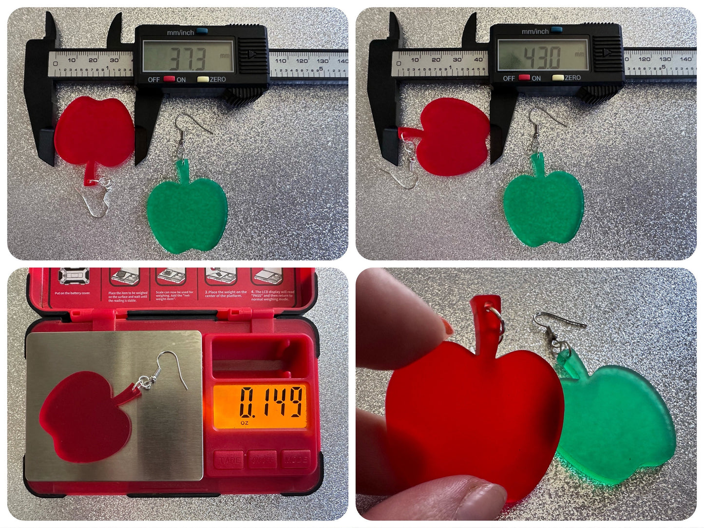 Apple Earrings: Laser Cut Acrylic Apples, Fruit, Fall, Food Earrings, Teacher Gift, Red Apples, Green Apples, Best Gifts for Her/Him/Them