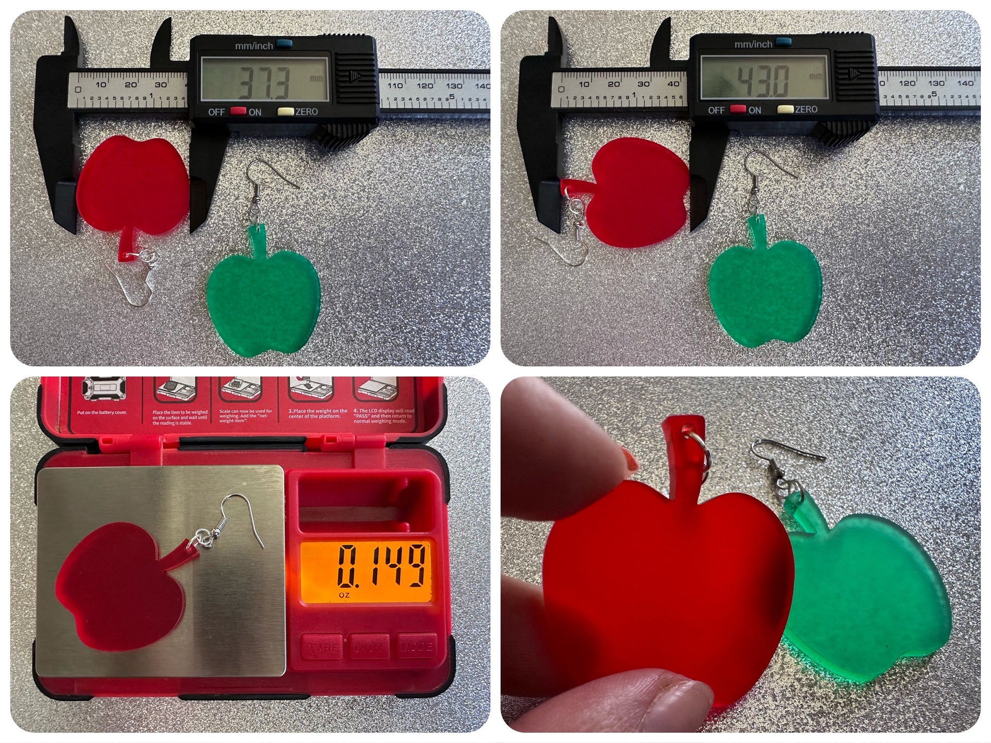 Apple Earrings: Laser Cut Acrylic Apples, Fruit, Fall, Food Earrings, Teacher Gift, Red Apples, Green Apples, Best Gifts for Her/Him/Them