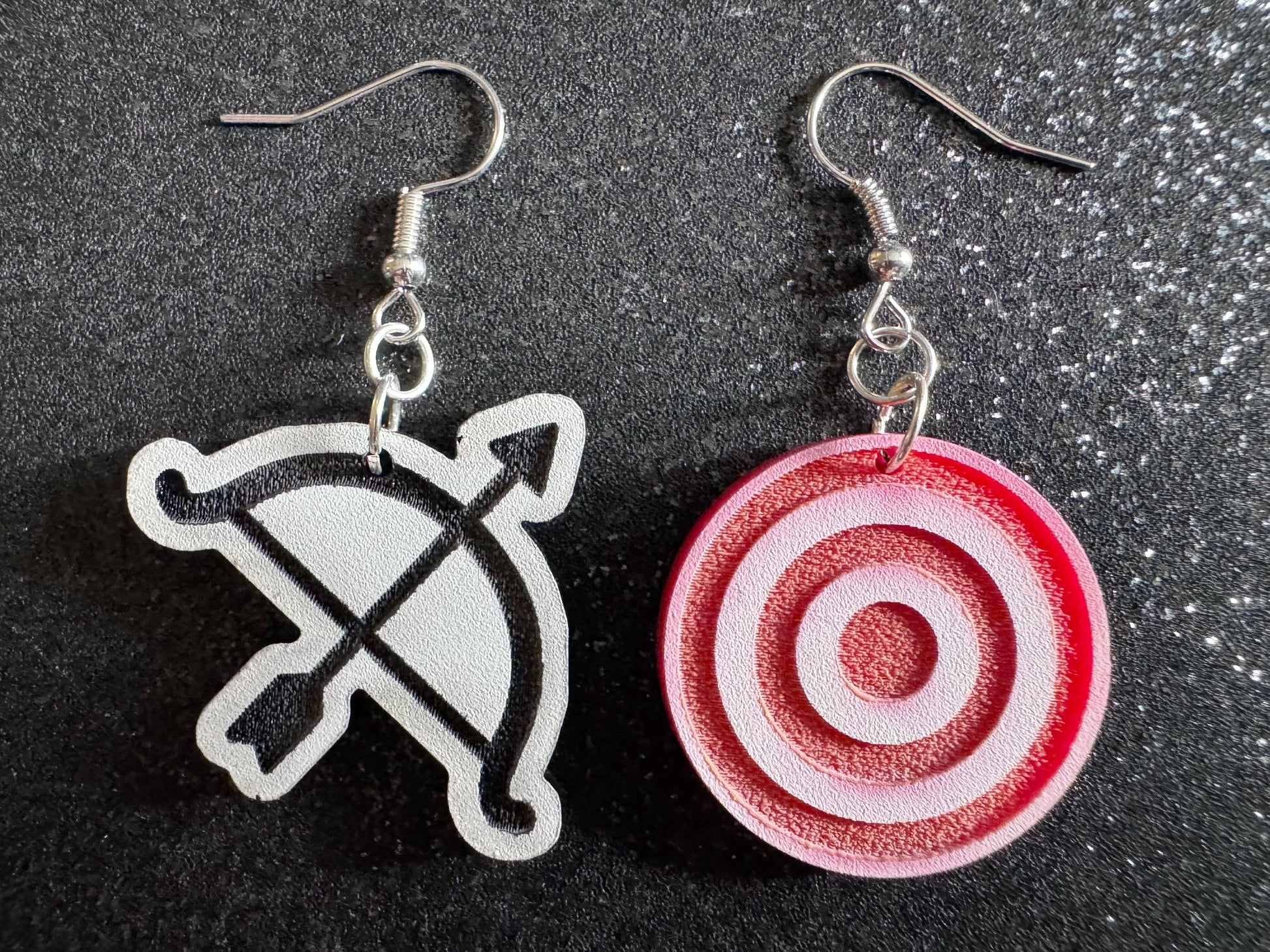 Archery Earrings: Laser Cut Acrylic Bow and Arrow, Bullseye, Play, Fun, Sports, Hobby, Shoot, Bull's Eye, Best Gifts for Her/Him/Them
