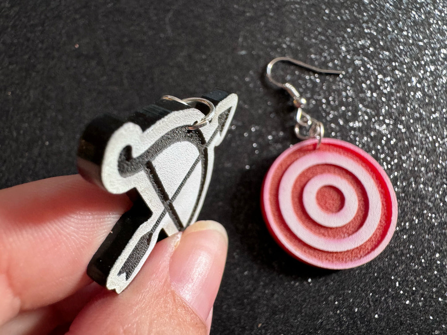 Archery Earrings: Laser Cut Acrylic Bow and Arrow, Bullseye, Play, Fun, Sports, Hobby, Shoot, Bull's Eye, Best Gifts for Her/Him/Them