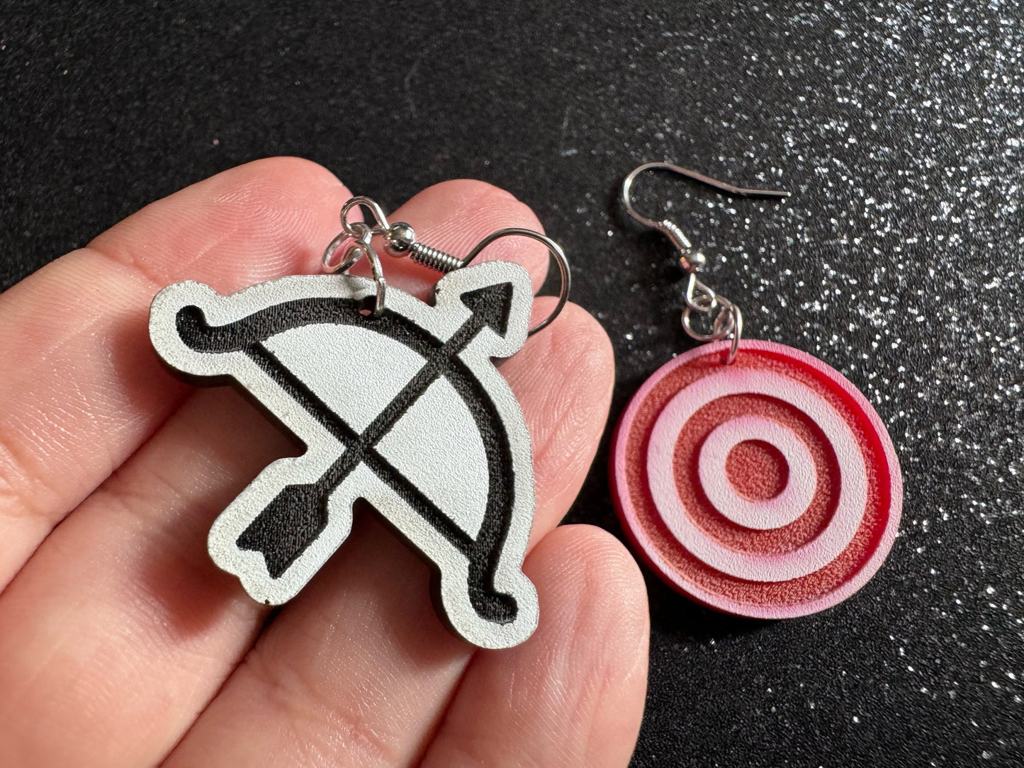 Archery Earrings: Laser Cut Acrylic Bow and Arrow, Bullseye, Play, Fun, Sports, Hobby, Shoot, Bull's Eye, Best Gifts for Her/Him/Them
