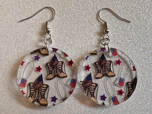 Army Earrings: Laser Cut Acrylic Earrings, Veteran, Armed Forces, Military Boots, Dog Tags, Soldier, USA, Best Gifts for Her/Him/Them
