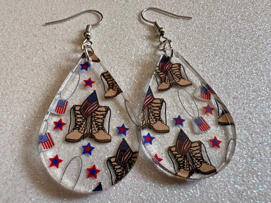 Army Earrings: Laser Cut Acrylic Earrings, Veteran, Armed Forces, Military Boots, Dog Tags, Soldier, USA, Gifts for Her/Him/Them