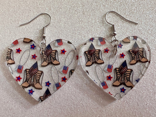 Army Earrings: Laser Cut Acrylic Earrings, Veteran, Armed Forces, Military Boots, Dog Tags, Soldier, USA, Gifts for Her/Him/Them