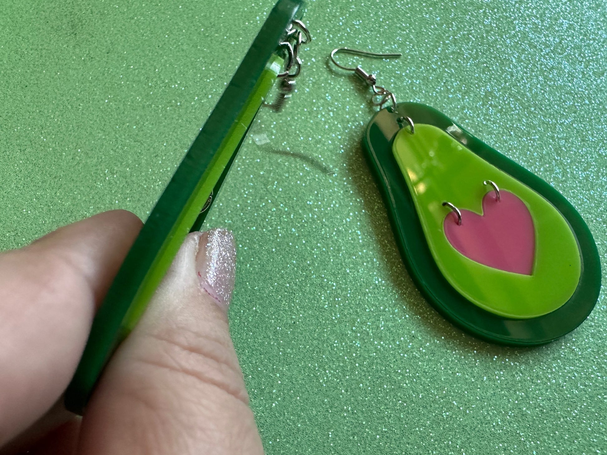 Avocado Earrings: Laser Cut Acrylic Avocados, Love Avocado, Heart, Guac, Guacamole, Fruit, Breakfast, Food Earrings, Gifts for Her/Him/Them
