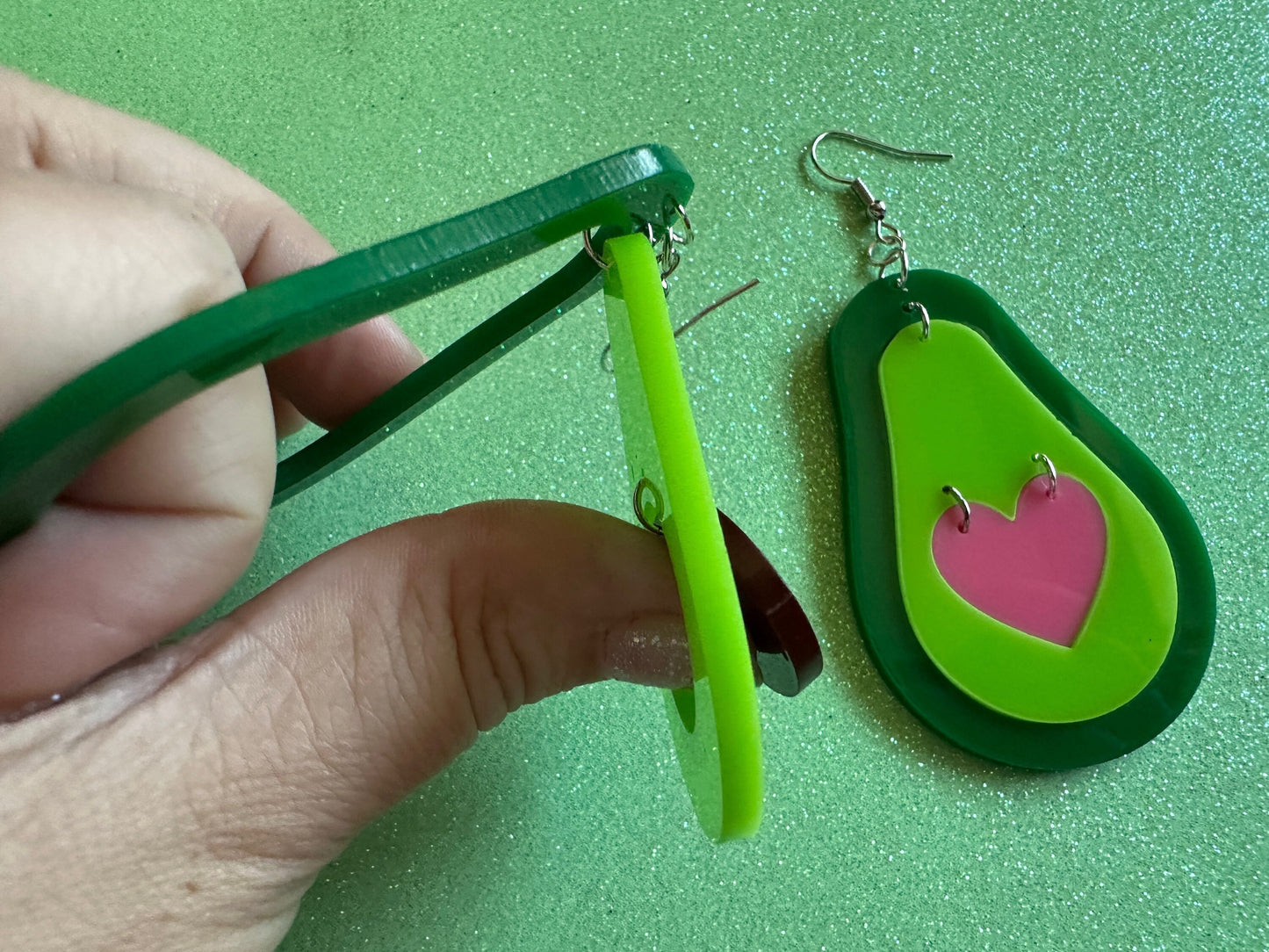 Avocado Earrings: Laser Cut Acrylic Avocados, Love Avocado, Heart, Guac, Guacamole, Fruit, Breakfast, Food Earrings, Gifts for Her/Him/Them