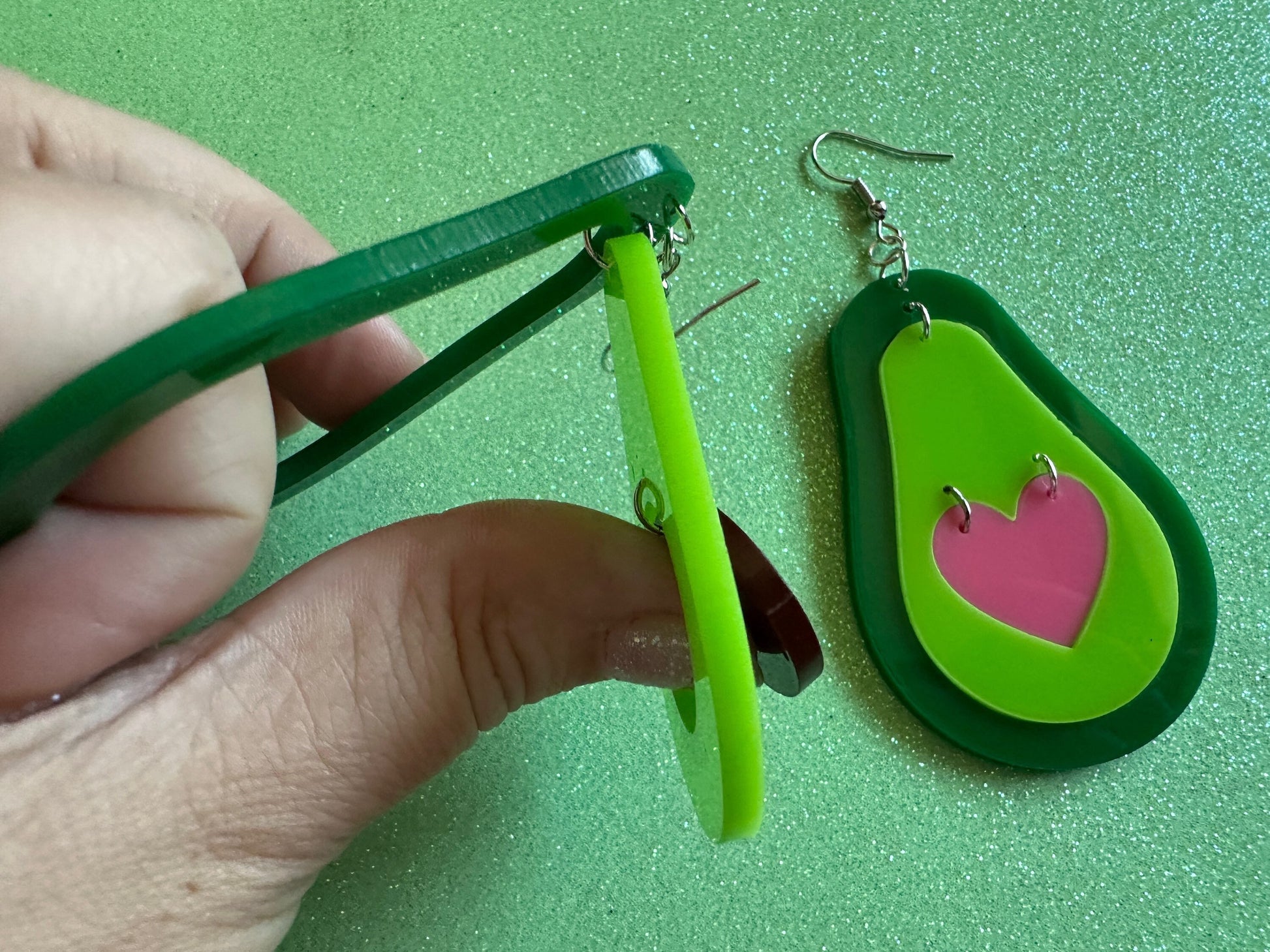 Avocado Earrings: Laser Cut Acrylic Avocados, Love Avocado, Heart, Guac, Guacamole, Fruit, Breakfast, Food Earrings, Gifts for Her/Him/Them