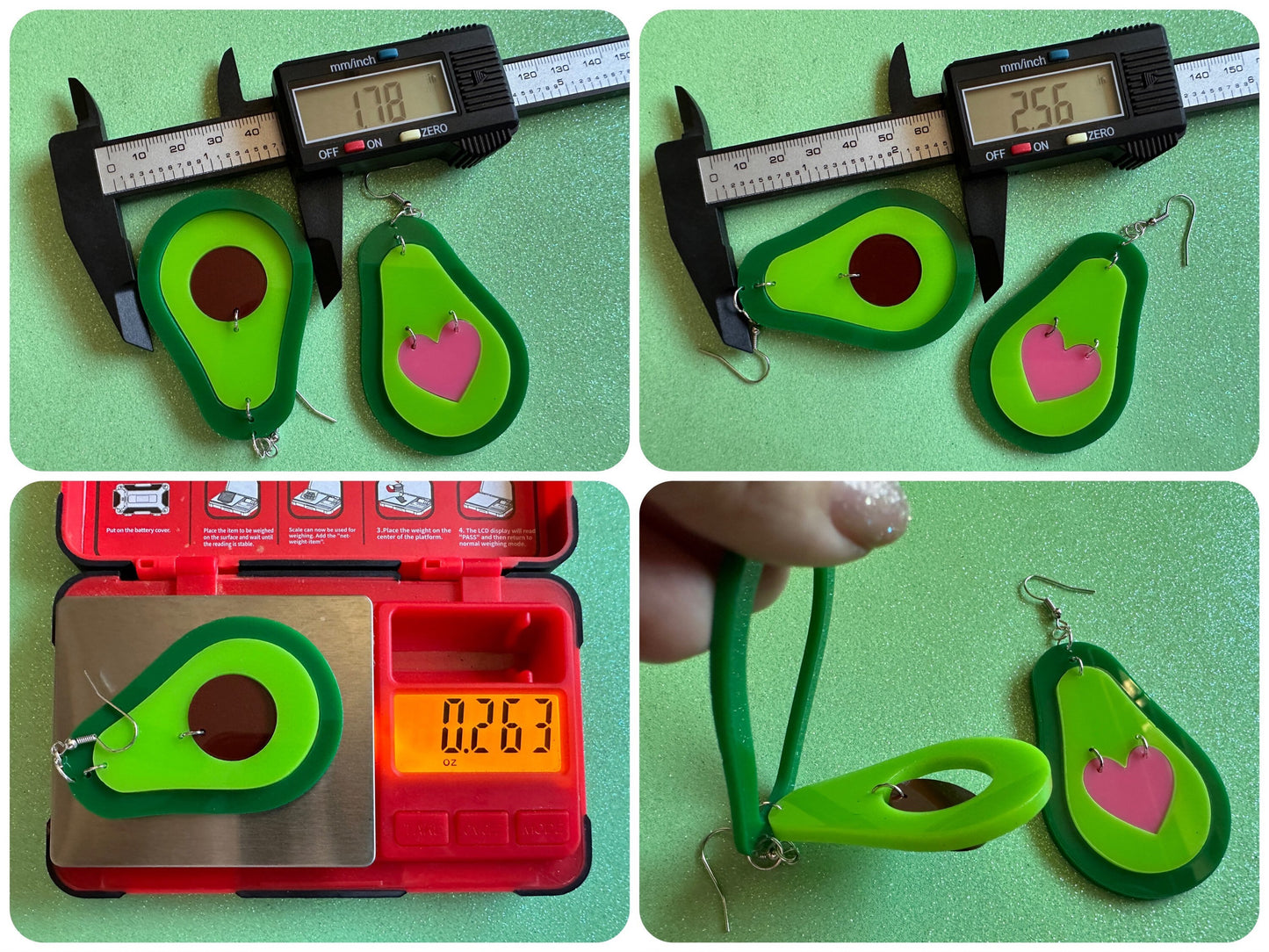 Avocado Earrings: Laser Cut Acrylic Avocados, Love Avocado, Heart, Guac, Guacamole, Fruit, Breakfast, Food Earrings, Gifts for Her/Him/Them