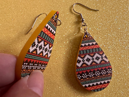 Aztec Design Earrings: Laser Cut Acrylic Earrings, Travel, Pattern, Culture, Cultural, Colorful, Design, Unique, Best Gifts for Her/Him/Them
