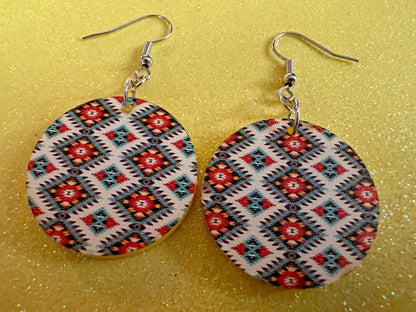 Aztec Design Earrings: Laser Cut Acrylic Earrings, Travel, Pattern, Culture, Cultural, Colorful, Design, Unique, Best Gifts for Her/Him/Them