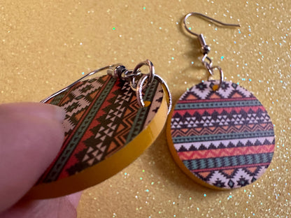 Aztec Design Earrings: Laser Cut Acrylic Earrings, Travel, Pattern, Culture, Cultural, Colorful, Design, Unique, Best Gifts for Her/Him/Them