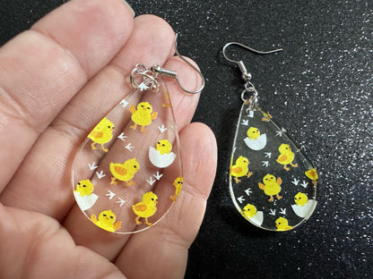 Baby Chick Earrings: Easter Earrings, Hatchlings, Peeps, Egg Shell, Baby Chicken, Farm, Animals, Yellow Chicks, Best Gifts for Her/Him/Them