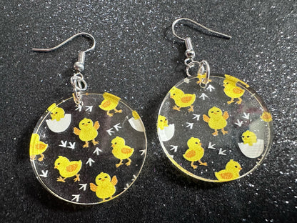 Baby Chick Earrings: Easter Earrings, Hatchlings, Peeps, Egg Shell, Baby Chicken, Farm, Animals, Yellow Chicks, Best Gifts for Her/Him/Them