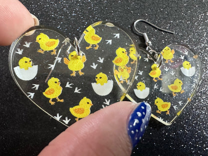 Baby Chick Earrings: Easter Earrings, Hatchlings, Peeps, Egg Shell, Baby Chicken, Farm, Animals, Yellow Chicks, Best Gifts for Her/Him/Them