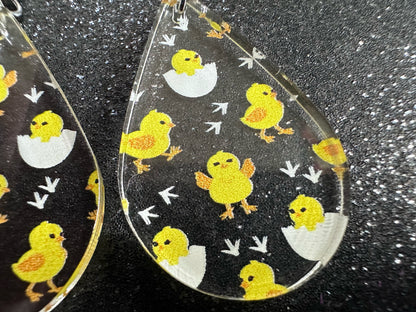 Baby Chick Earrings: Easter Earrings, Hatchlings, Peeps, Egg Shell, Baby Chicken, Farm, Animals, Yellow Chicks, Best Gifts for Her/Him/Them