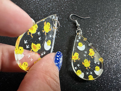 Baby Chick Earrings: Easter Earrings, Hatchlings, Peeps, Egg Shell, Baby Chicken, Farm, Animals, Yellow Chicks, Best Gifts for Her/Him/Them
