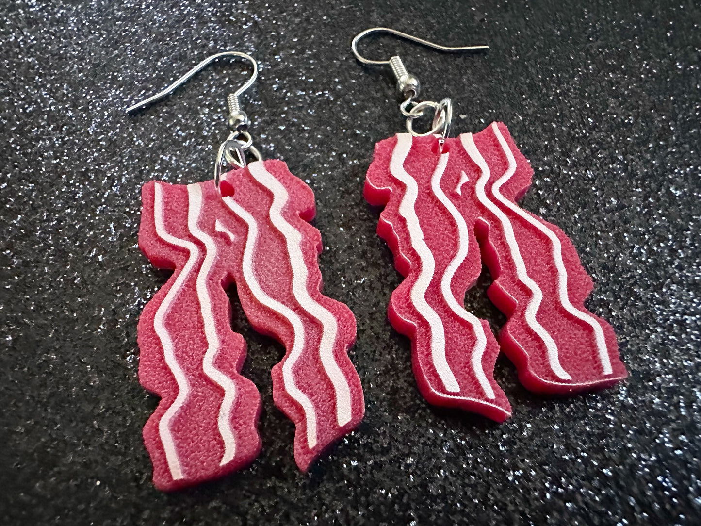 Bacon Earrings: Laser Cut Acrylic Bacon Strips, Breakfast, Cooking, Bacon Strips, Pork, Food Earrings, Meat, Best Gifts for Her/Him/Them