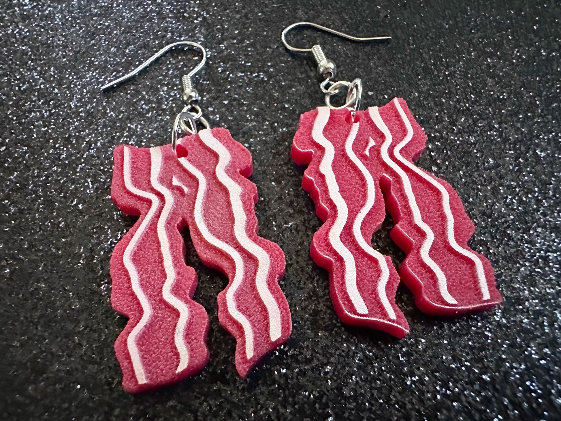Bacon Earrings: Laser Cut Acrylic Bacon Strips, Breakfast, Cooking, Bacon Strips, Pork, Food Earrings, Meat, Best Gifts for Her/Him/Them