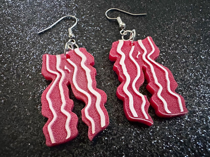 Bacon Earrings: Laser Cut Acrylic Bacon Strips, Breakfast, Cooking, Bacon Strips, Pork, Food Earrings, Meat, Best Gifts for Her/Him/Them