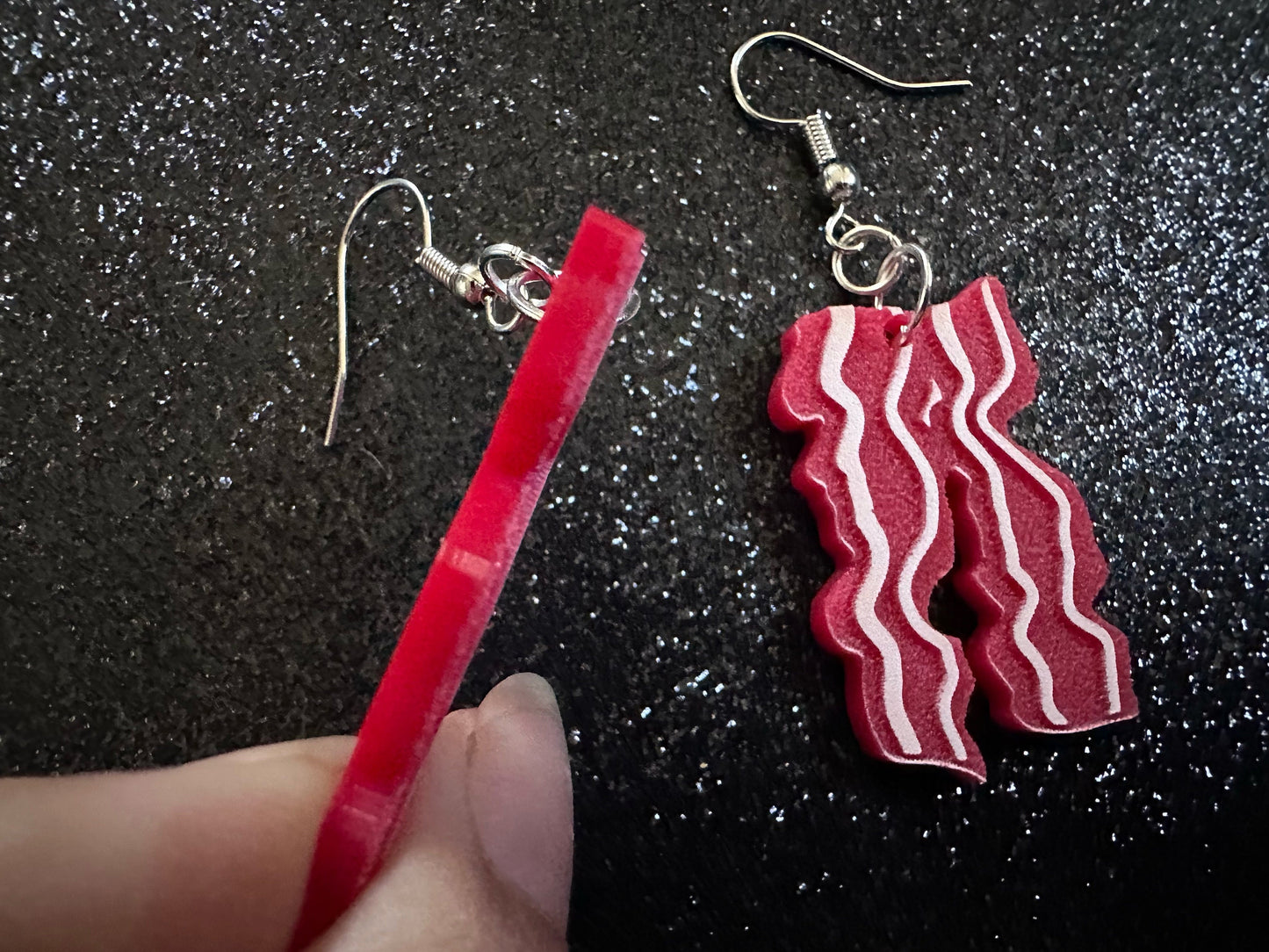 Bacon Earrings: Laser Cut Acrylic Bacon Strips, Breakfast, Cooking, Bacon Strips, Pork, Food Earrings, Meat, Best Gifts for Her/Him/Them