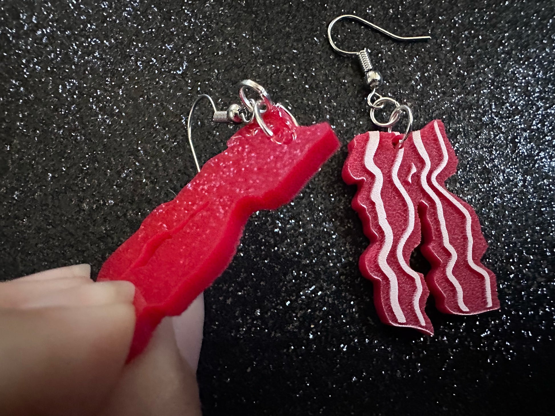 Bacon Earrings: Laser Cut Acrylic Bacon Strips, Breakfast, Cooking, Bacon Strips, Pork, Food Earrings, Meat, Best Gifts for Her/Him/Them