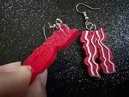 Bacon Earrings: Laser Cut Acrylic Bacon Strips, Breakfast, Cooking, Bacon Strips, Pork, Food Earrings, Meat, Best Gifts for Her/Him/Them