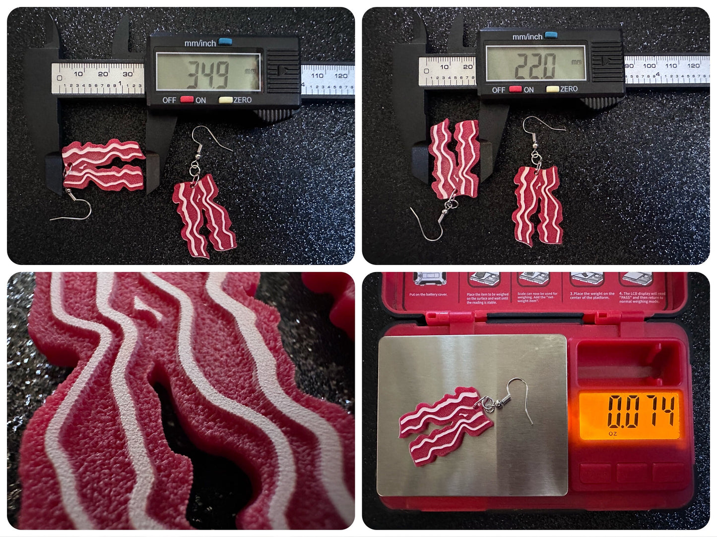 Bacon Earrings: Laser Cut Acrylic Bacon Strips, Breakfast, Cooking, Bacon Strips, Pork, Food Earrings, Meat, Best Gifts for Her/Him/Them