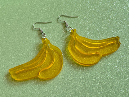 Banana Bunch Earrings: Laser Cut Acrylic Bananas, Fruit, Food Earrings, Breakfast, Food Earrings, Best Gifts for Her/Him/Them