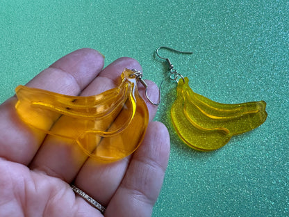 Banana Bunch Earrings: Laser Cut Acrylic Bananas, Fruit, Food Earrings, Breakfast, Food Earrings, Best Gifts for Her/Him/Them