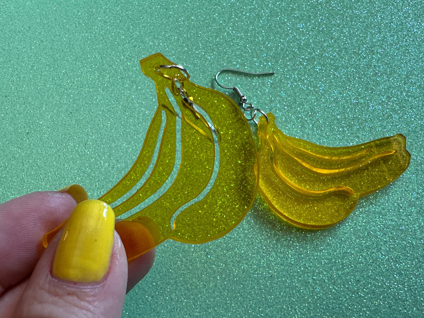Banana Bunch Earrings: Laser Cut Acrylic Bananas, Fruit, Food Earrings, Breakfast, Food Earrings, Best Gifts for Her/Him/Them