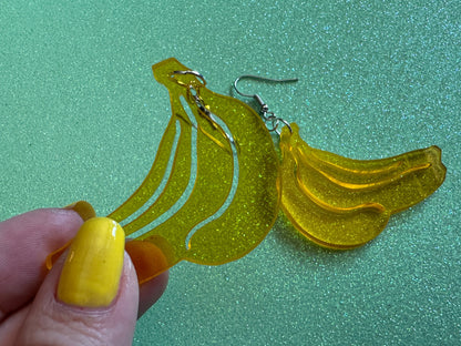 Banana Bunch Earrings: Laser Cut Acrylic Bananas, Fruit, Food Earrings, Breakfast, Food Earrings, Best Gifts for Her/Him/Them