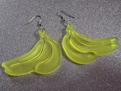 Banana Bunch Earrings: Laser Cut Acrylic Bananas, Fruit, Food Earrings, Breakfast, Food Earrings, Best Gifts for Her/Him/Them