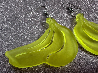 Banana Bunch Earrings: Laser Cut Acrylic Bananas, Fruit, Food Earrings, Breakfast, Food Earrings, Best Gifts for Her/Him/Them
