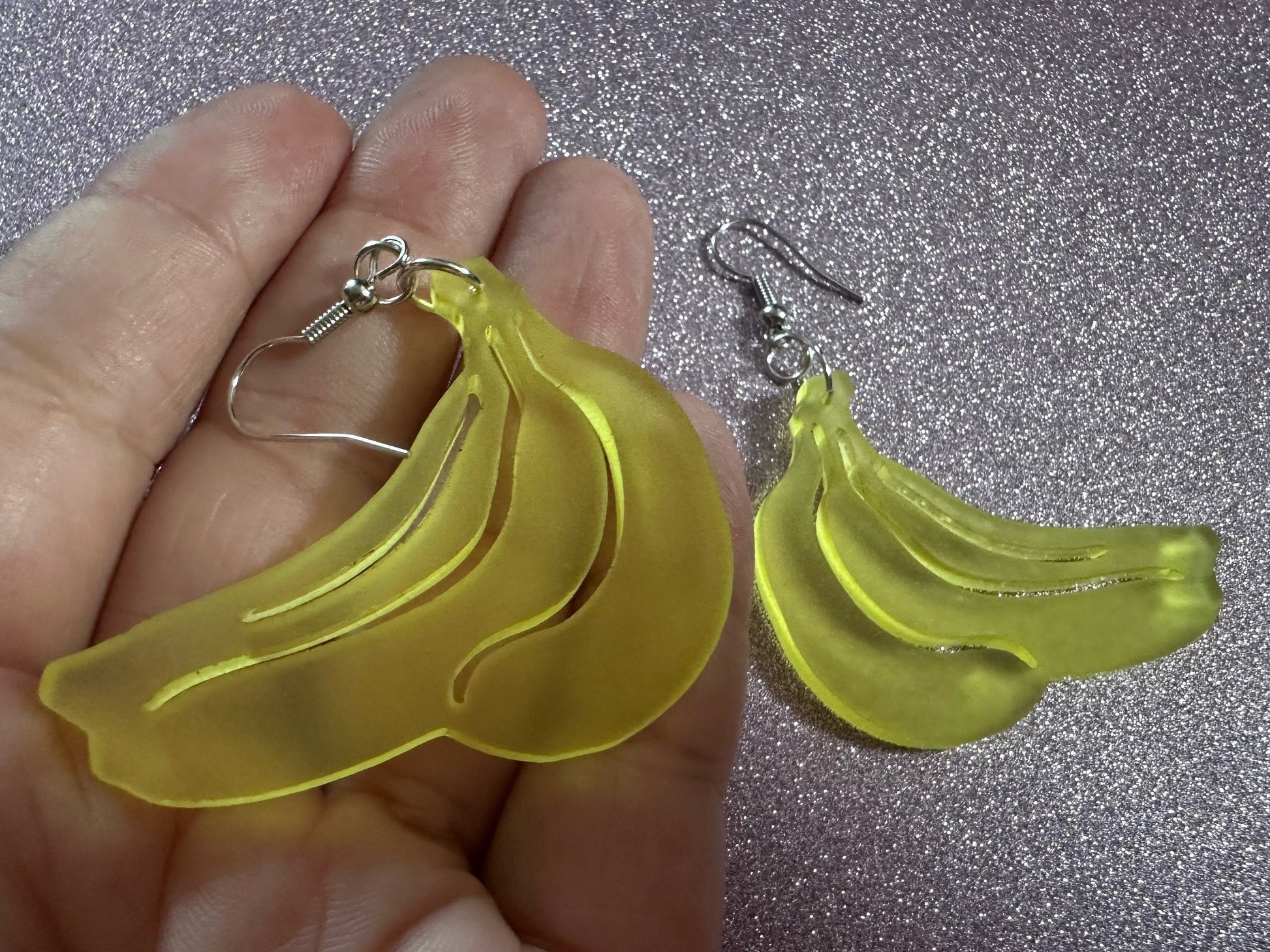 Banana Bunch Earrings: Laser Cut Acrylic Bananas, Fruit, Food Earrings, Breakfast, Food Earrings, Best Gifts for Her/Him/Them