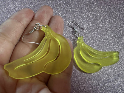 Banana Bunch Earrings: Laser Cut Acrylic Bananas, Fruit, Food Earrings, Breakfast, Food Earrings, Best Gifts for Her/Him/Them