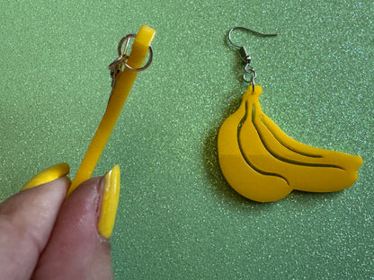 Banana Bunch Earrings: Laser Cut Acrylic Bananas, Fruit, Food Earrings, Breakfast, Food Earrings, Gifts for Her/Him/Them