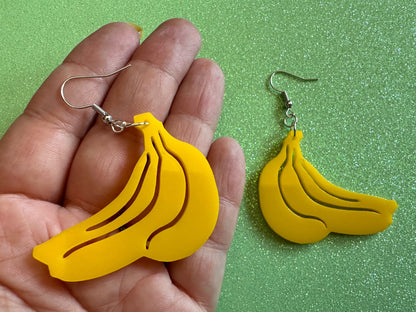 Banana Bunch Earrings: Laser Cut Acrylic Bananas, Fruit, Food Earrings, Breakfast, Food Earrings, Gifts for Her/Him/Them