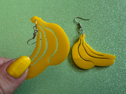 Banana Bunch Earrings: Laser Cut Acrylic Bananas, Fruit, Food Earrings, Breakfast, Food Earrings, Gifts for Her/Him/Them