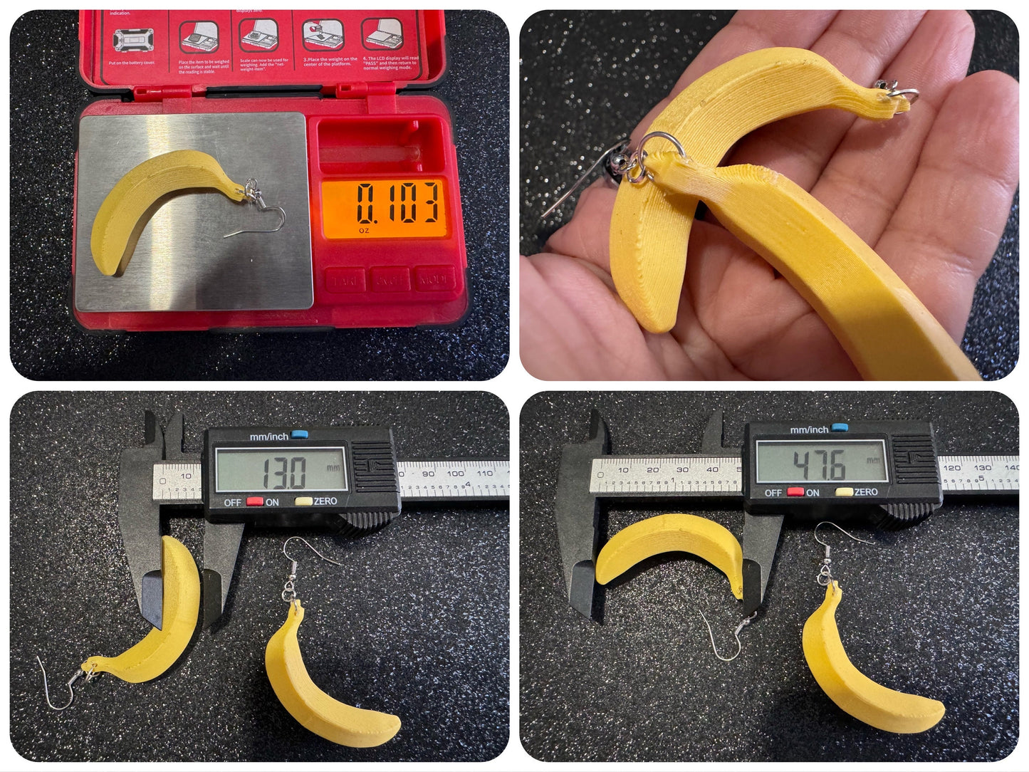 Banana Earrings: 3D Printed Bananas, Fruit, Food Earrings, Breakfast, Food Earrings, Best Gifts for Her/Him/Them