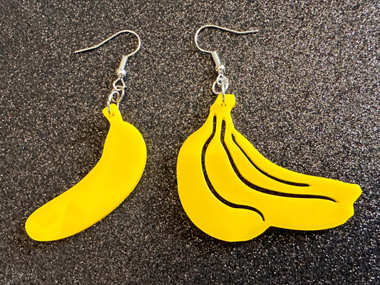 Banana Earrings: Laser Cut Acrylic Bananas, Fruit, Banana Bunch, Food Earrings, Breakfast, Food Earrings, Best Gifts for Her/Him/Them