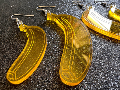 Banana Earrings: Laser Cut Acrylic Bananas, Fruit, Banana Bunch, Food Earrings, Breakfast, Food Earrings, Best Gifts for Her/Him/Them