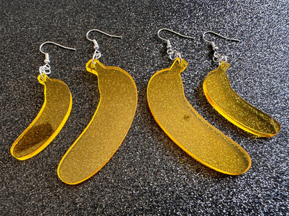 Banana Earrings: Laser Cut Acrylic Bananas, Fruit, Banana Bunch, Food Earrings, Breakfast, Food Earrings, Best Gifts for Her/Him/Them