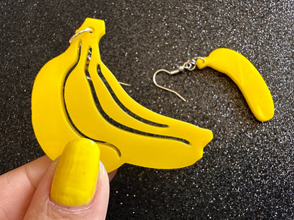 Banana Earrings: Laser Cut Acrylic Bananas, Fruit, Banana Bunch, Food Earrings, Breakfast, Food Earrings, Best Gifts for Her/Him/Them