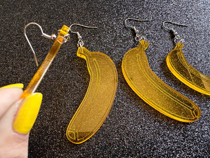 Banana Earrings: Laser Cut Acrylic Bananas, Fruit, Banana Bunch, Food Earrings, Breakfast, Food Earrings, Best Gifts for Her/Him/Them
