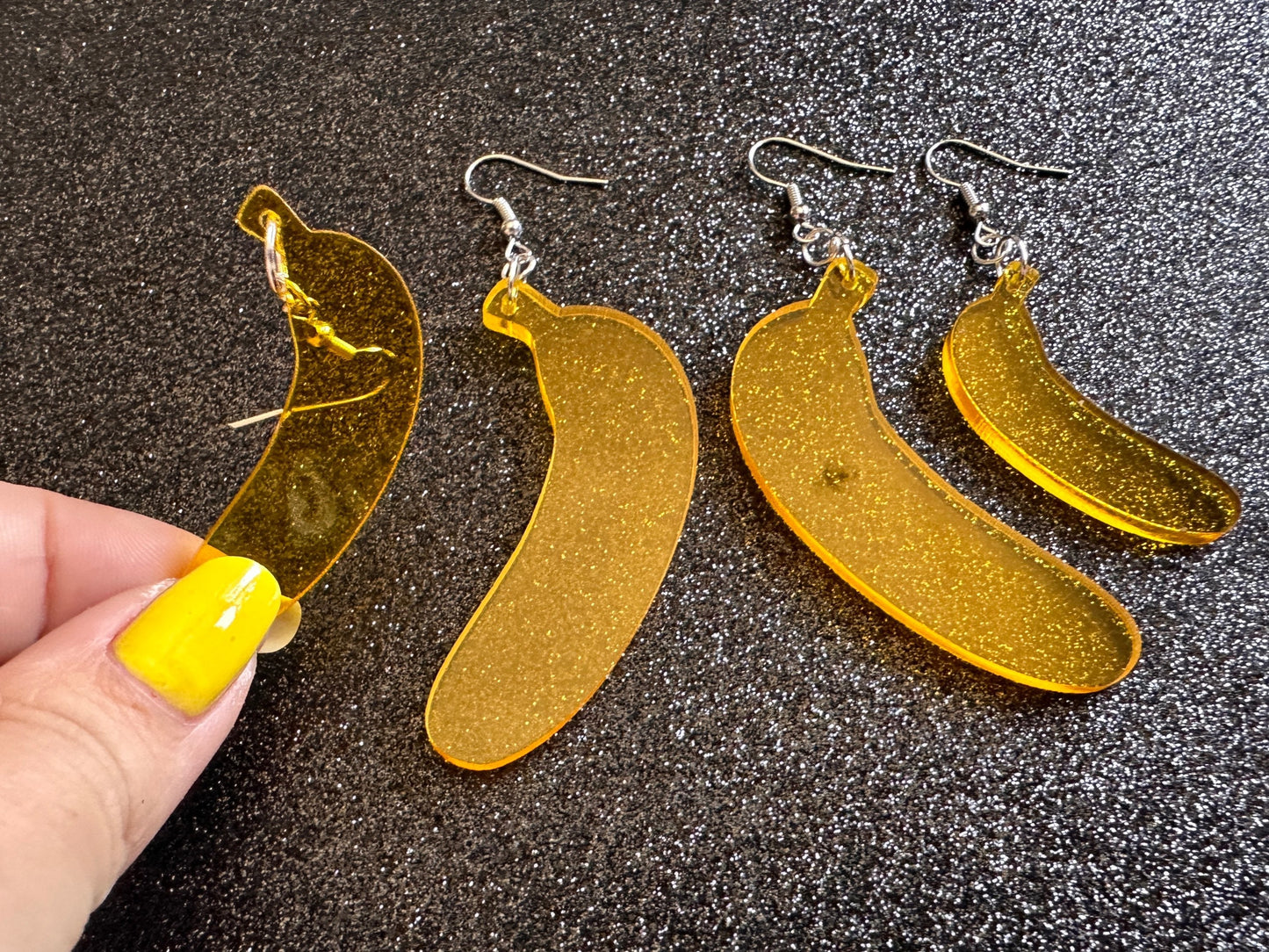 Banana Earrings: Laser Cut Acrylic Bananas, Fruit, Banana Bunch, Food Earrings, Breakfast, Food Earrings, Best Gifts for Her/Him/Them