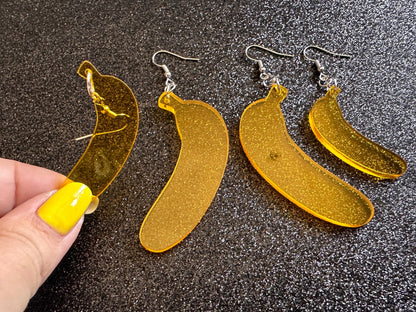 Banana Earrings: Laser Cut Acrylic Bananas, Fruit, Banana Bunch, Food Earrings, Breakfast, Food Earrings, Best Gifts for Her/Him/Them