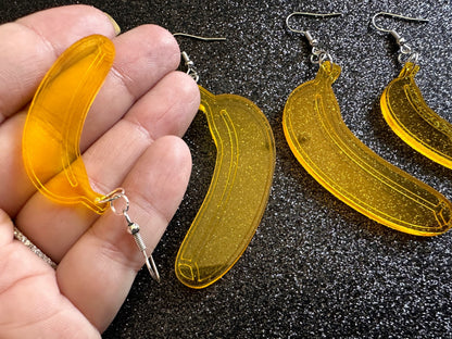 Banana Earrings: Laser Cut Acrylic Bananas, Fruit, Banana Bunch, Food Earrings, Breakfast, Food Earrings, Best Gifts for Her/Him/Them